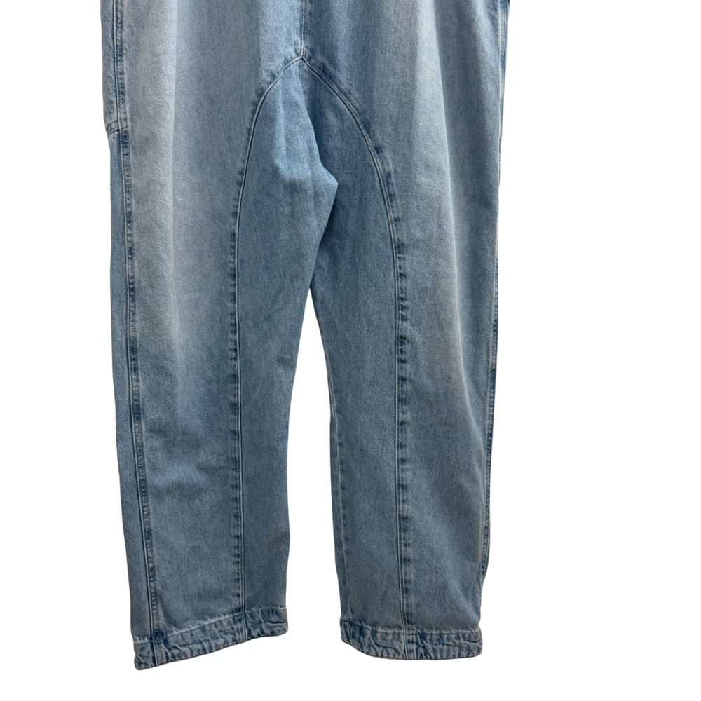 Free People High Roller Denim Overalls Medium Blue Boho Slouchy Harem Jumpsuit - Picture 9 of 12